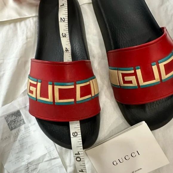 Gucci Red and Black Slide Sandals - Picture 9 of 10